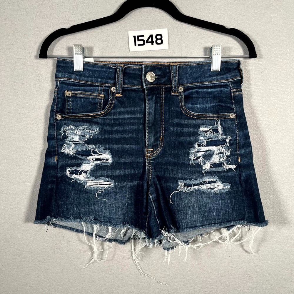 American Eagle Outfitters Mom Shorts Womens 2 Blue Denim Distressed Frayed Hem